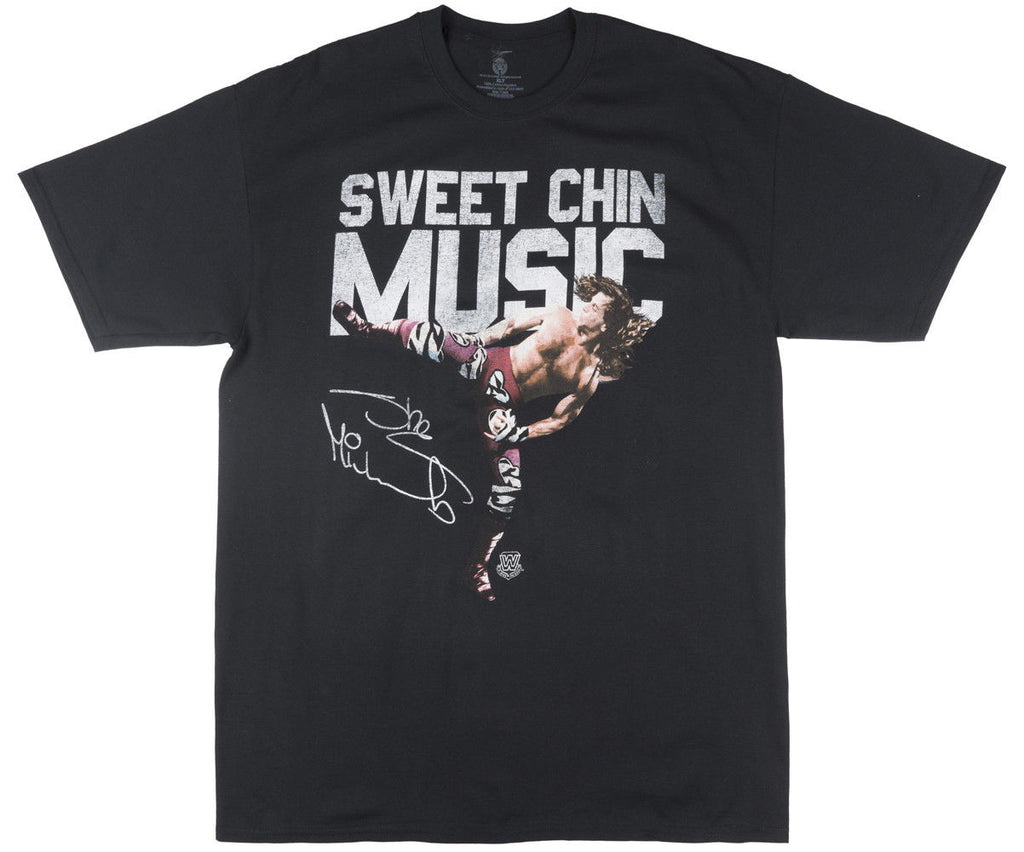 WWE Sweet Chin Music Short Sleeve Shirt Graphic Tee Wrestle Top Retro Mens Black  100% cotton tee shirt,  tops wholesale tee